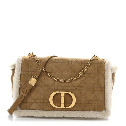 Christian Dior Shearling Cannage Large Caro Bag Camel 1 of 10