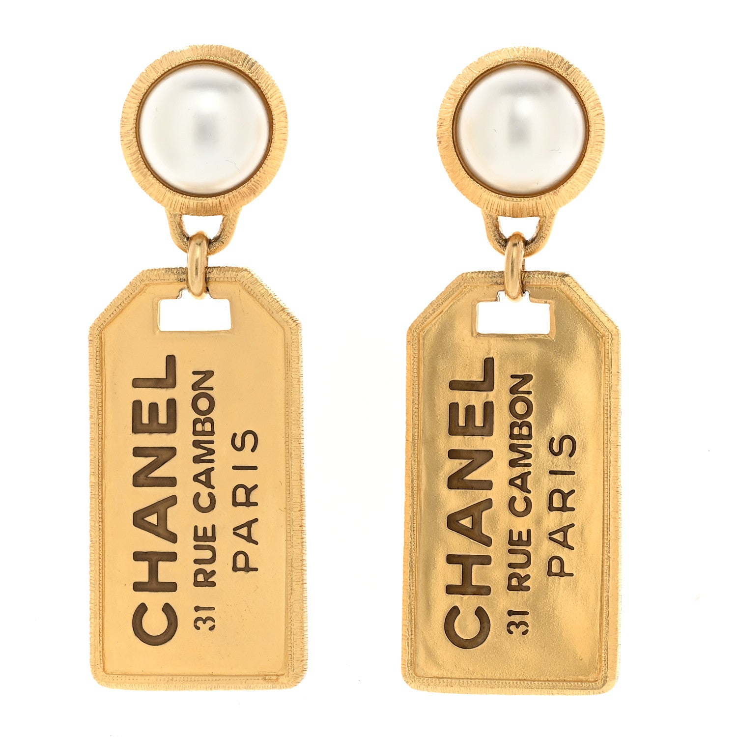 Chanel Pearl CC Tags Drop Earrings Gold 1 of 5