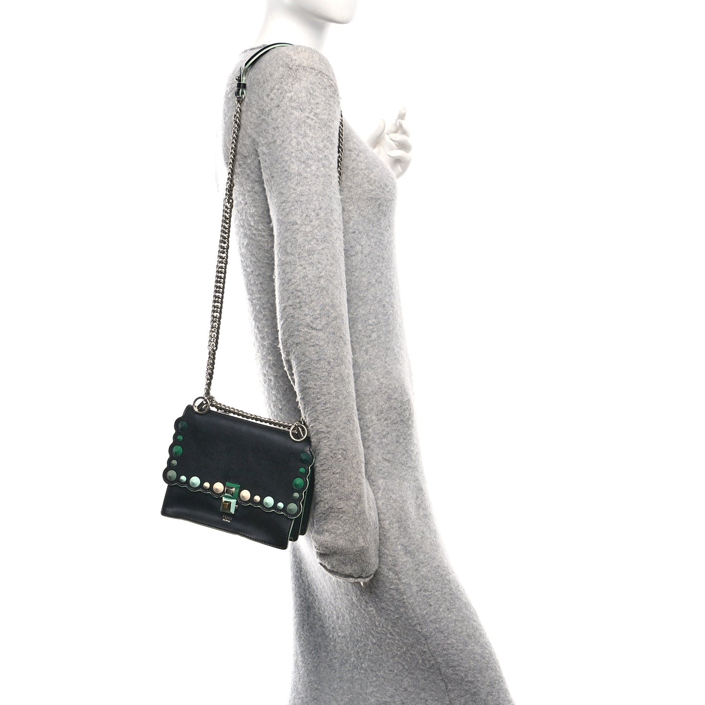 Vitello Liberty Scalloped Studded Small Kan I Shoulder Bag Black Multicolor