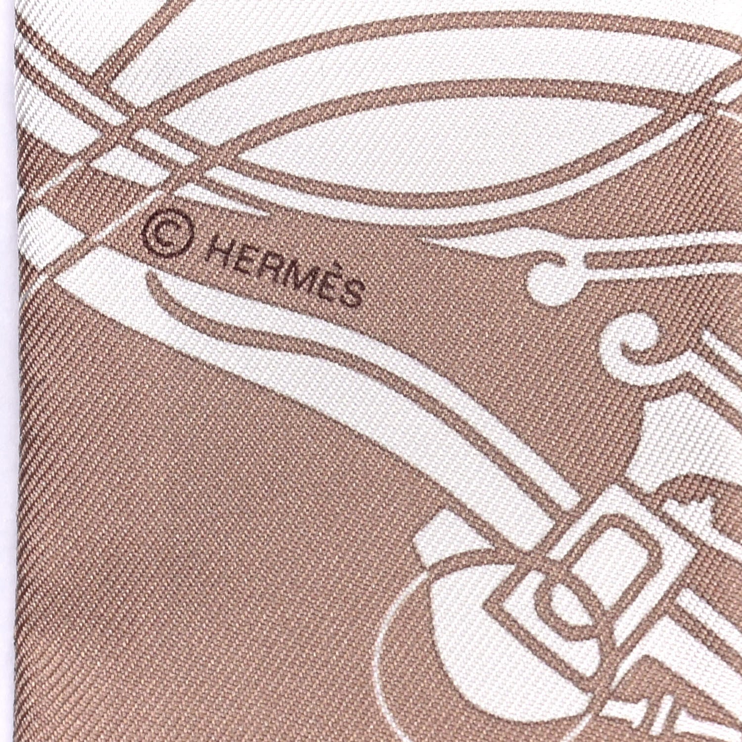 Hermes Silk Ex-Libris Twilly Beige White Caramel 3 of 4