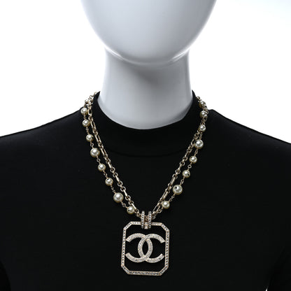 Chanel Pearl Crystal CC Double Strand Necklace Gold 3 of 5