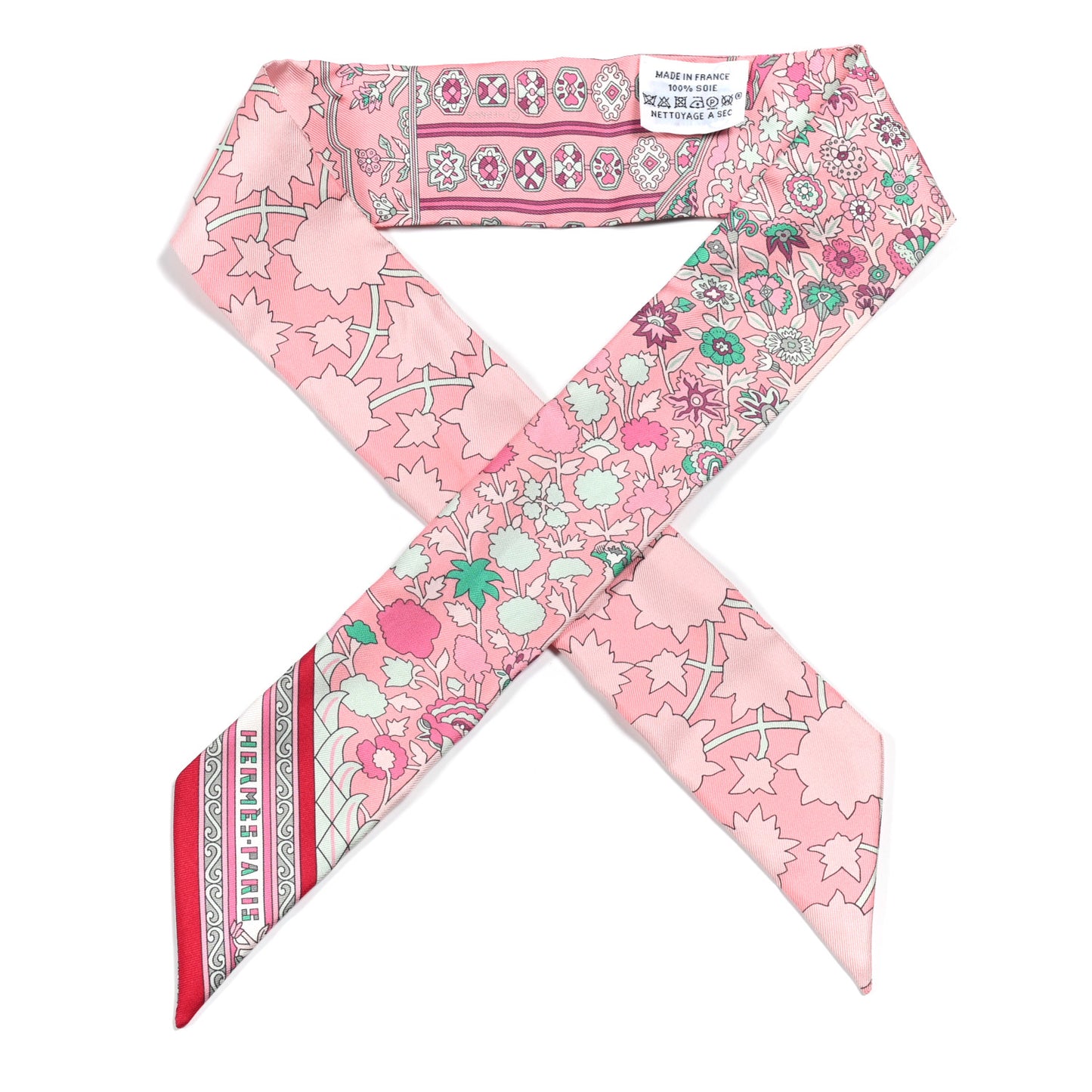Silk Tapis Persans Twilly Rose Vert De Eau Creme