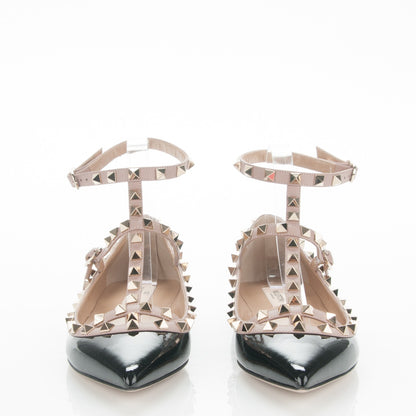 Valentino Garavani Patent Rockstud Cage Ballerina Flats 38 Black Poudre 2 of 6