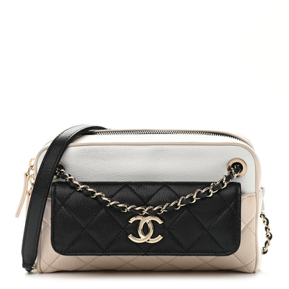 Chanel Goatskin Quilted Tri-Color Small In & Out Camera Case Black White Beige 1 of 10