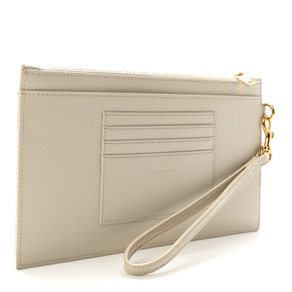 Saint Laurent Grain De Poudre Chevron Monogram Bill Pouch Crema Soft 3 of 8
