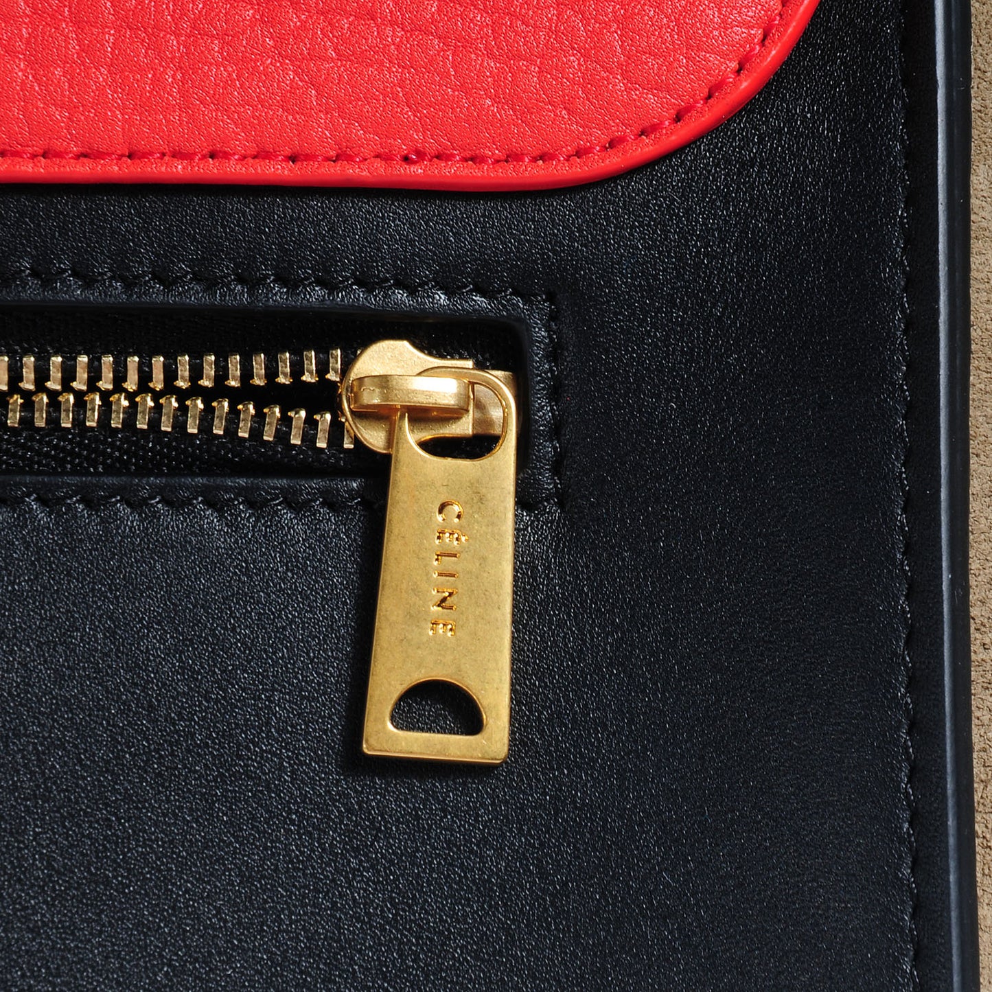 Textured Calfskin Suede Medium Tri-Color Trapeze Vermillion