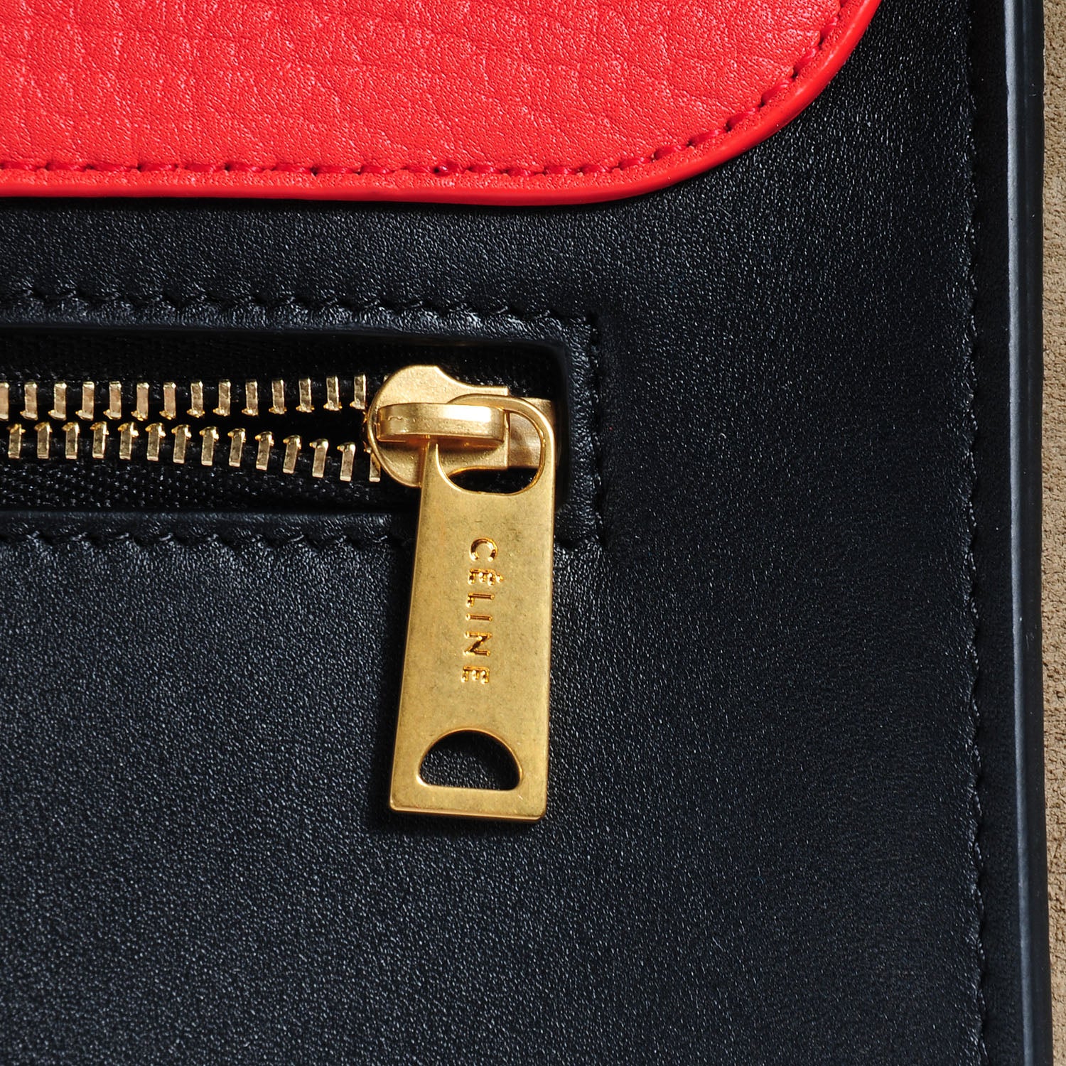 Celine Textured Calfskin Suede Medium Tri-Color Trapeze Vermillion 10 of 11