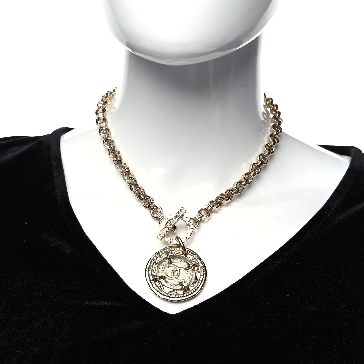 Chanel Metal CC Medallion Chain Necklace Gold 2 of 5
