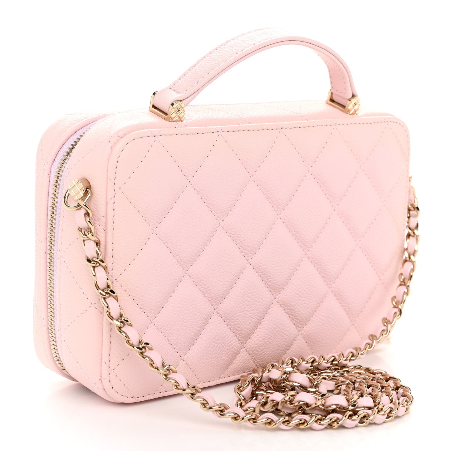 Caviar Quilted Top Handle Vanity Case Pink