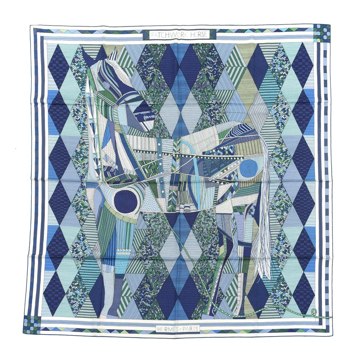 Cashmere Silk Patchwork Horse Shawl 140 Turquoise Vert Bleu