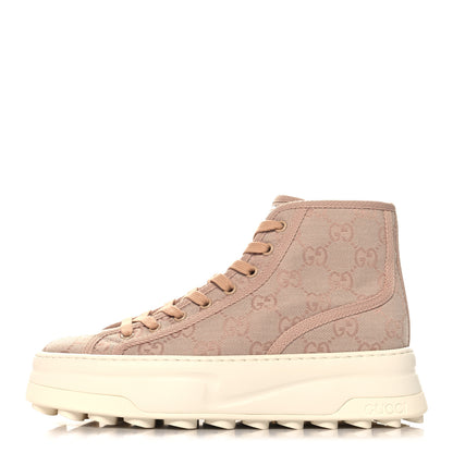 Gucci New Canvas GG Monogram Womens Tennis 1977 High Top 55mm Platform Sneakers 38 Skin Rose Dark Skin Rose 1 of 8