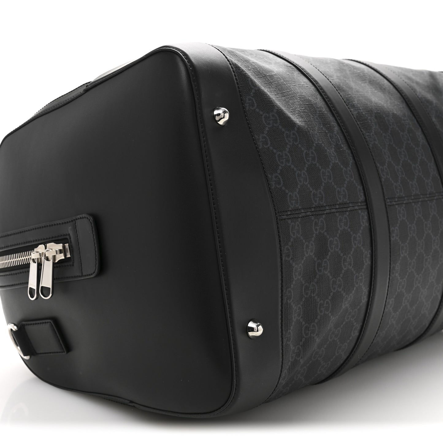 Soft GG Supreme Monogram Appia Calfskin Web Large Carry On Duffle Bag Black Grey