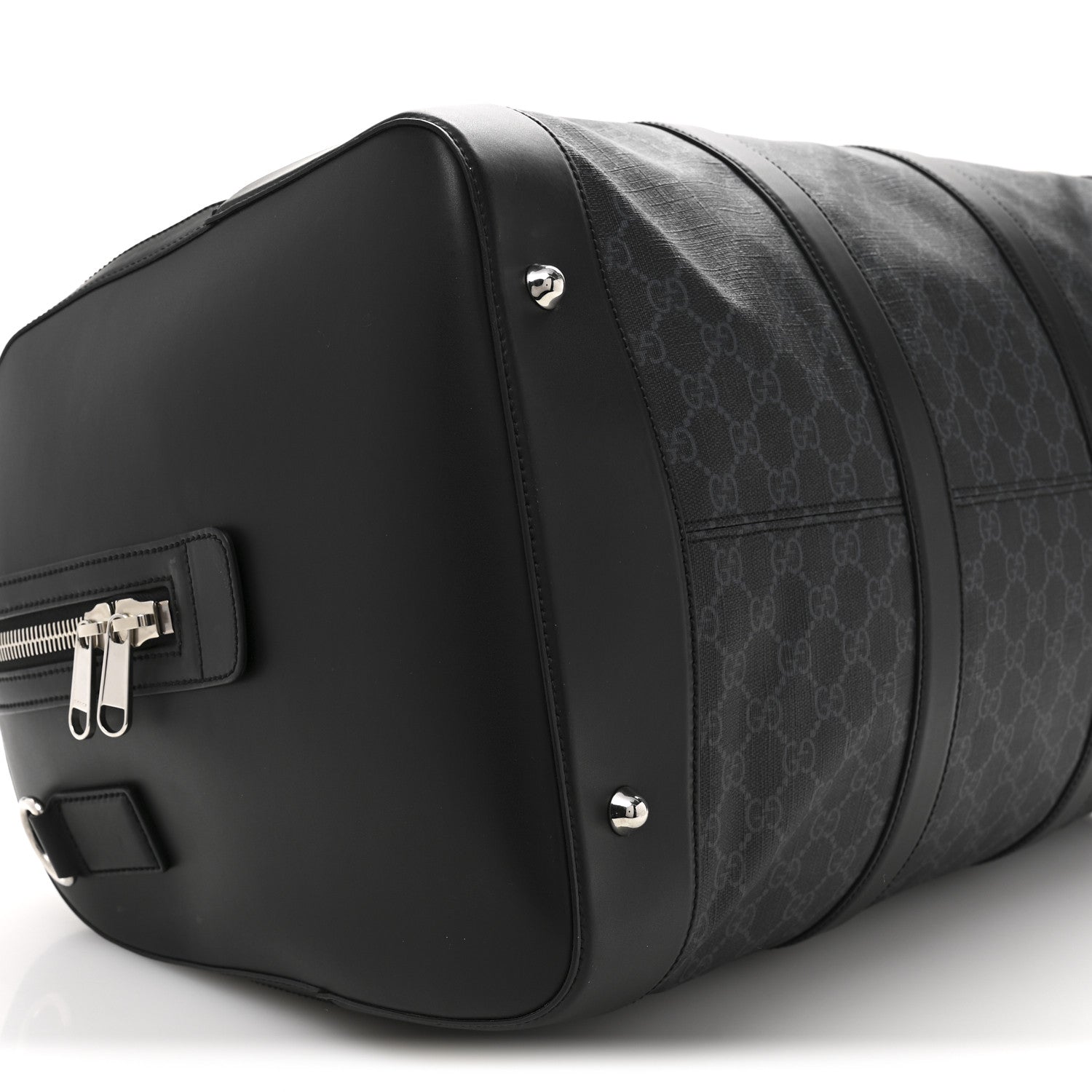 Gucci Soft GG Supreme Monogram Appia Calfskin Web Large Carry On Duffle Bag Black Grey 8 of 12