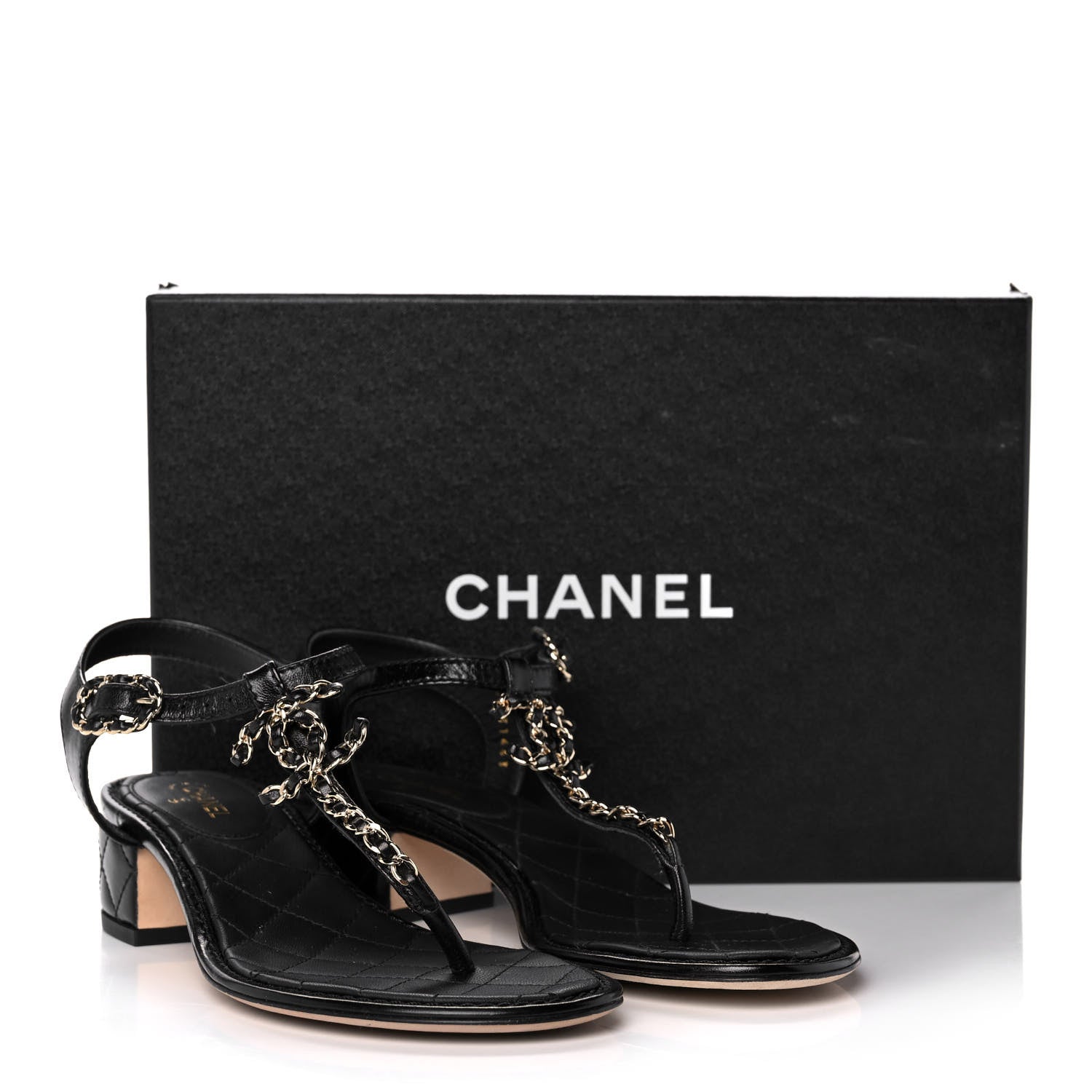 Chanel Goatskin Chain CC Logo Thong Sandals 38 Black 9 of 9