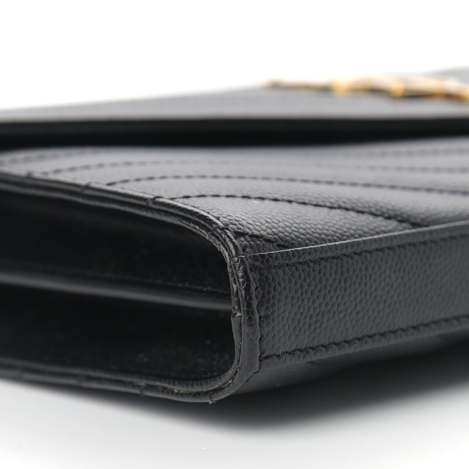 Saint Laurent Grain De Poudre Matelasse Chevron Monogram Chain Wallet Black 8 of 10