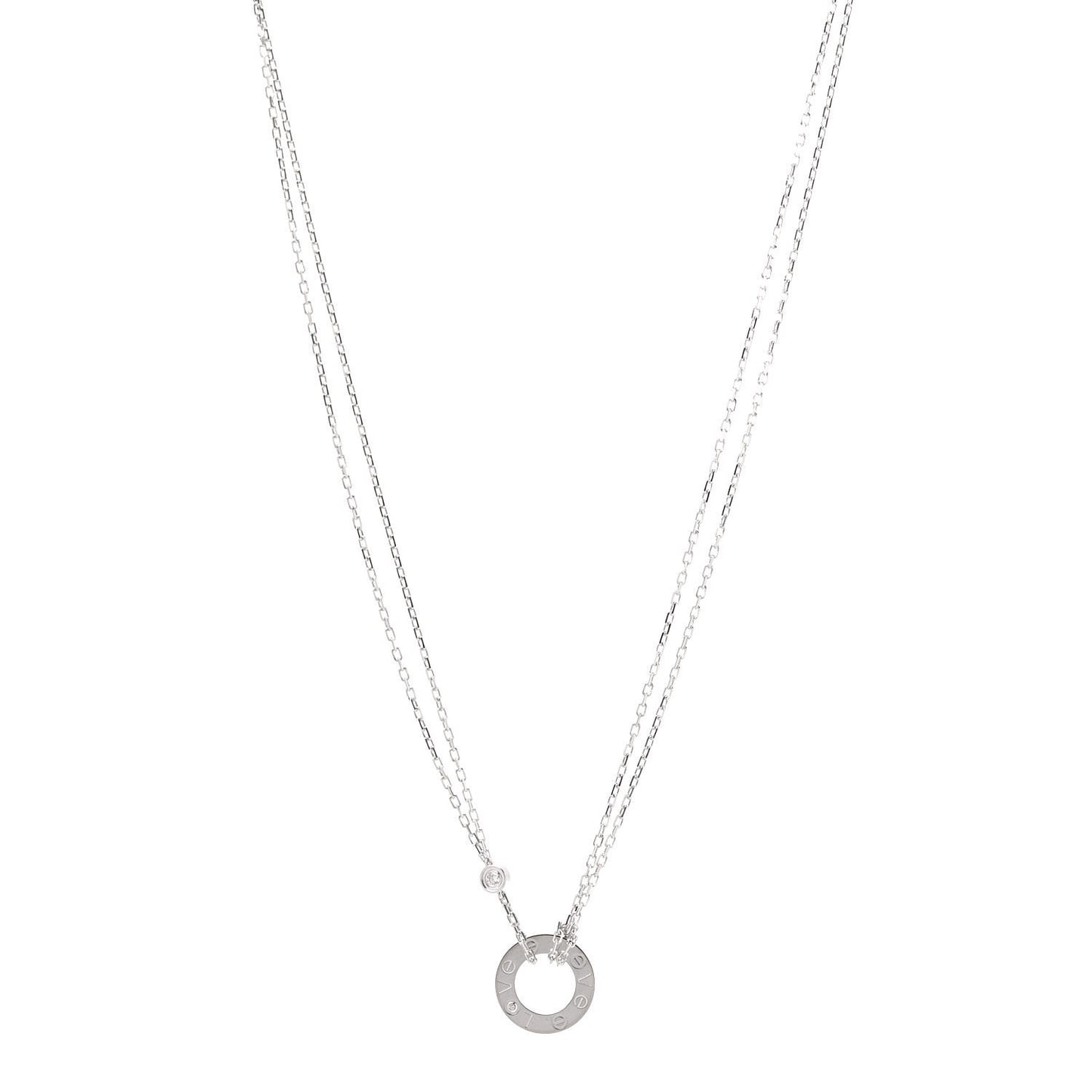 18K White Gold 2 Diamond LOVE Necklace