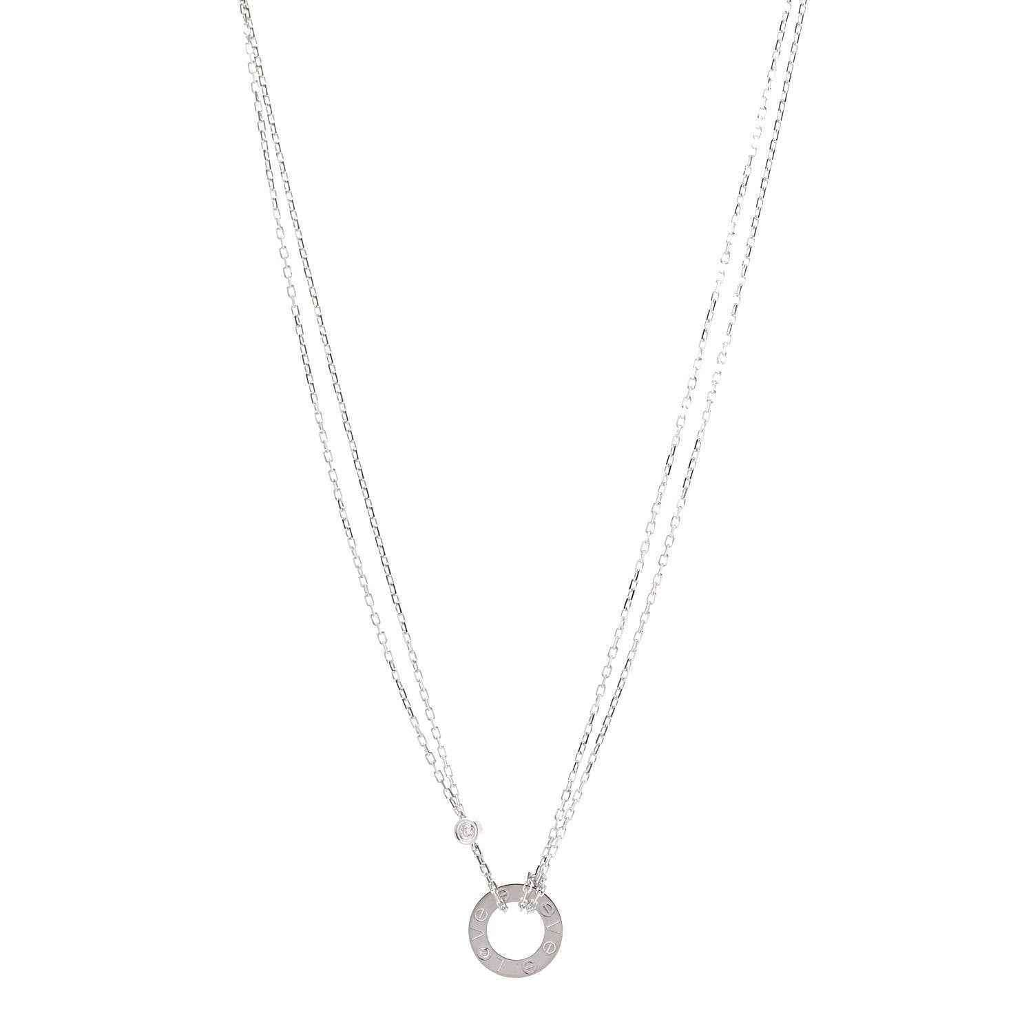 Cartier 18K White Gold 2 Diamond LOVE Necklace 1 of 8