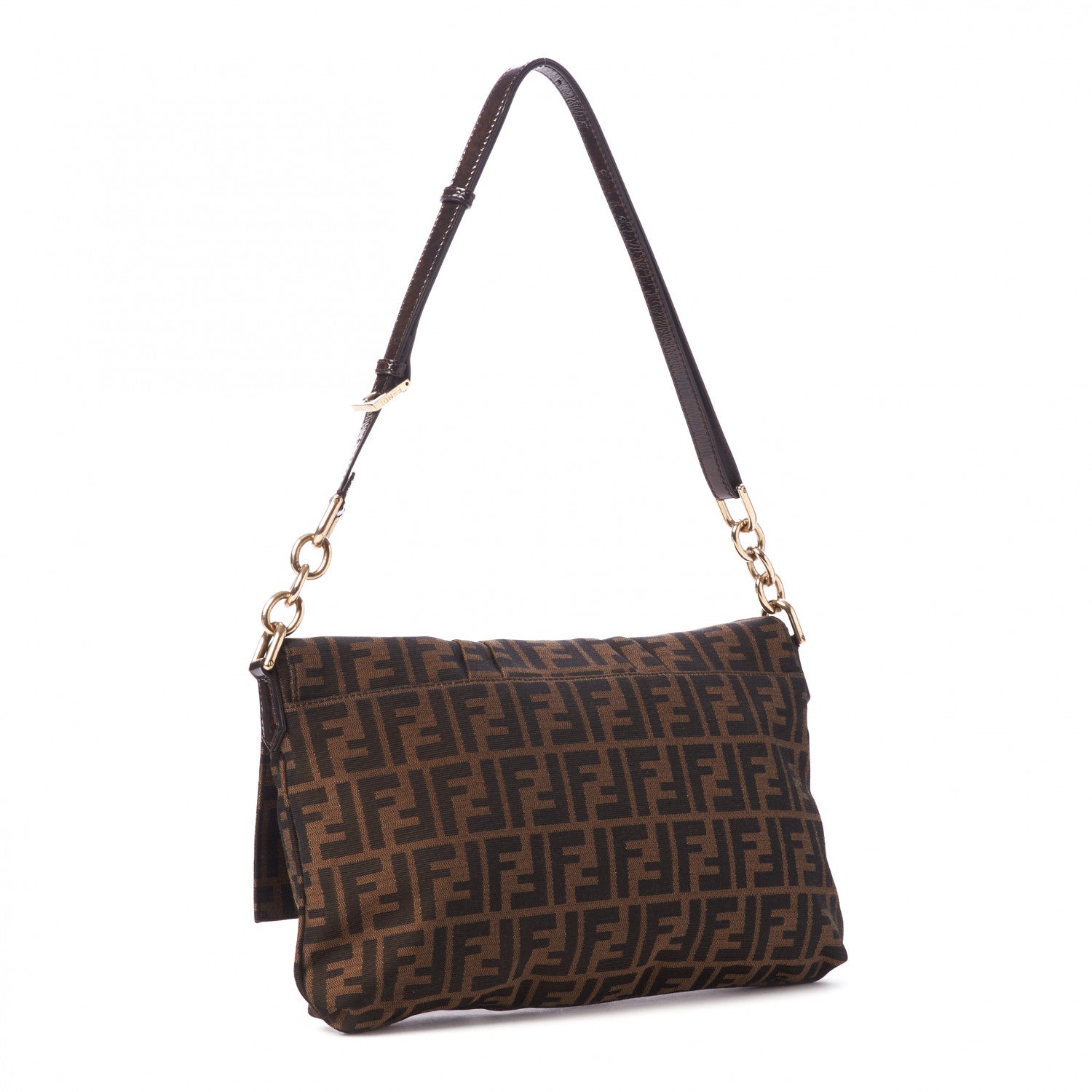 Fendi Zucca Patent Large Mia Shoulder Flap Tobacco 2 of 9