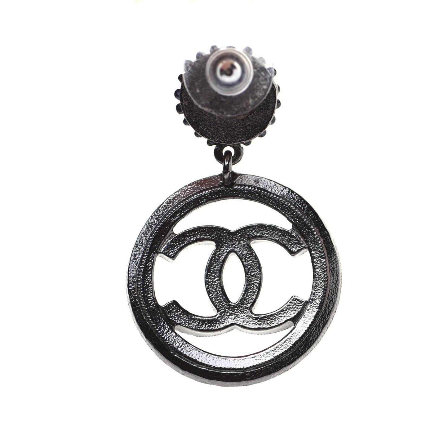 Ruthenium Beaded CC Drop Earrings Dark Grey