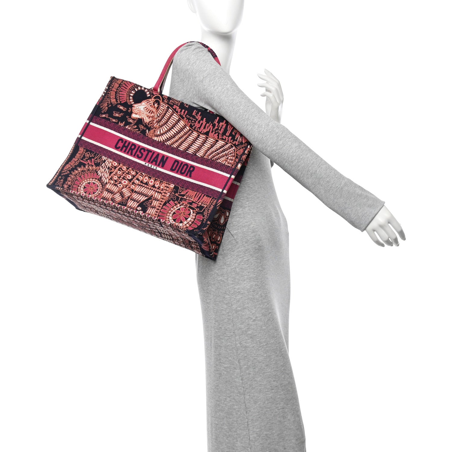 Christian Dior Canvas Embroidered Dior Animals Tiger Book Tote Deep Blue Fuchsia 3 of 13