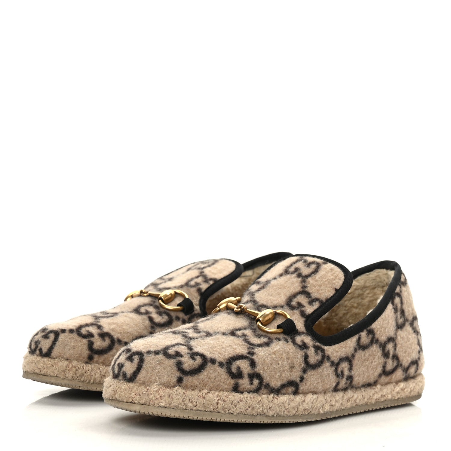 Gucci Covered Wool GG Monogram Womens Fria Horsebit Loafers 37.5 Beige Ebony Black Butterscotch 3 of 9
