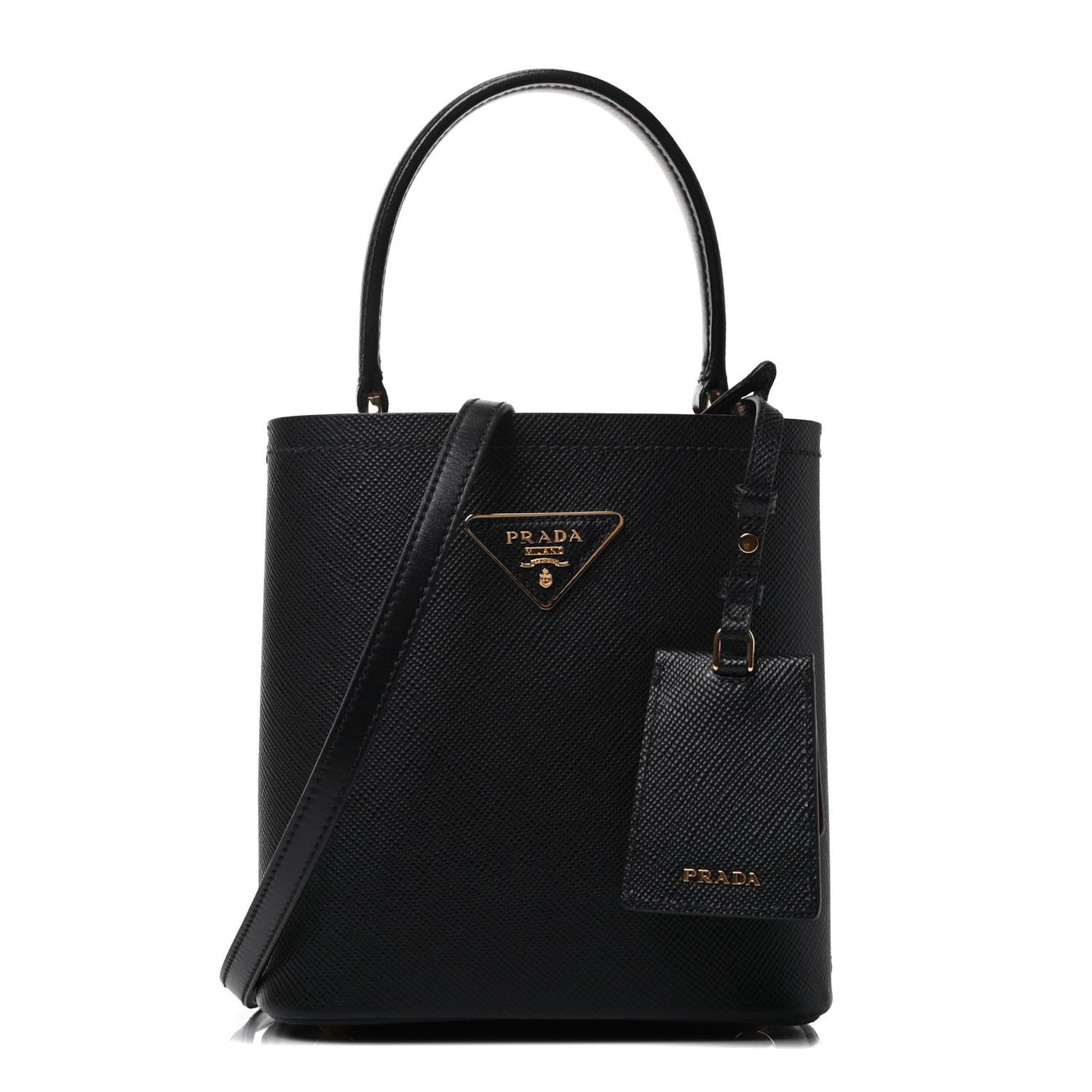 Saffiano Cuir Small Panier Bucket Bag Black Fuoco