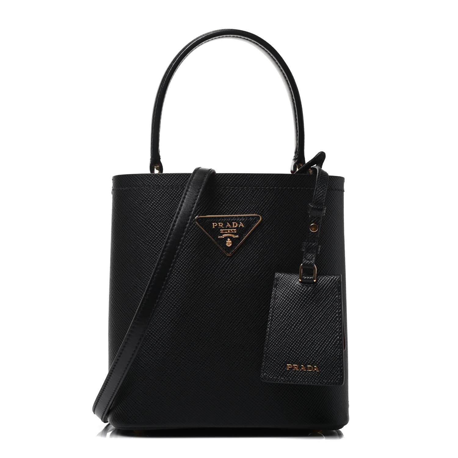 Prada Saffiano Cuir Small Panier Bucket Bag Black Fuoco 1 of 4