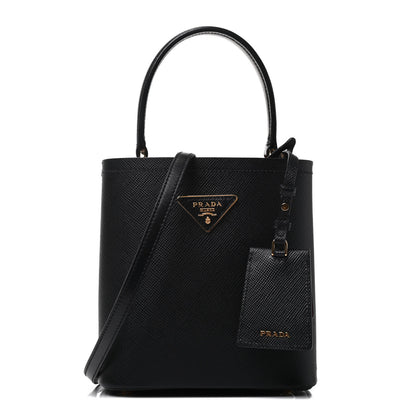 Prada Saffiano Cuir Small Panier Bucket Bag Black Fuoco 1 of 4