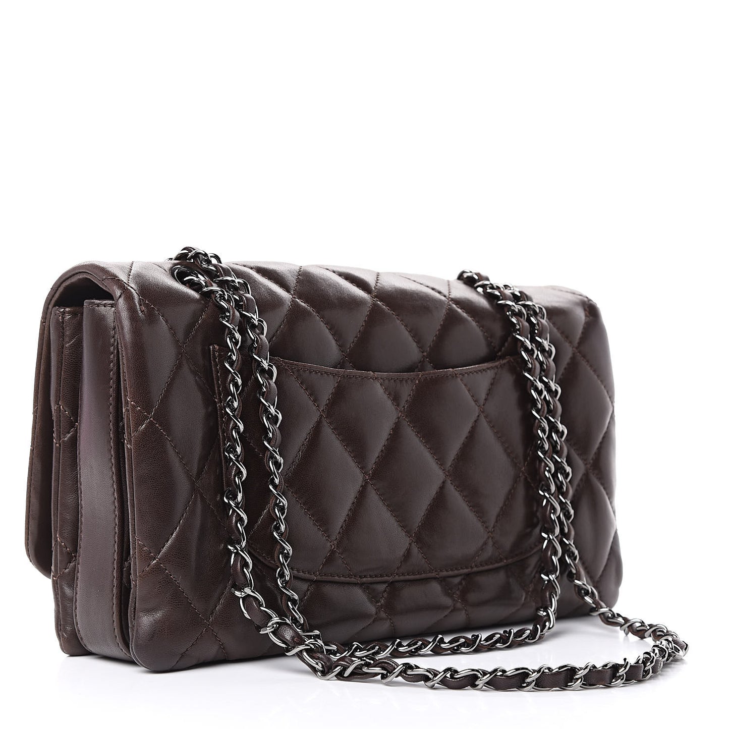 Lambskin Quilted Large 3 Flap Brown
