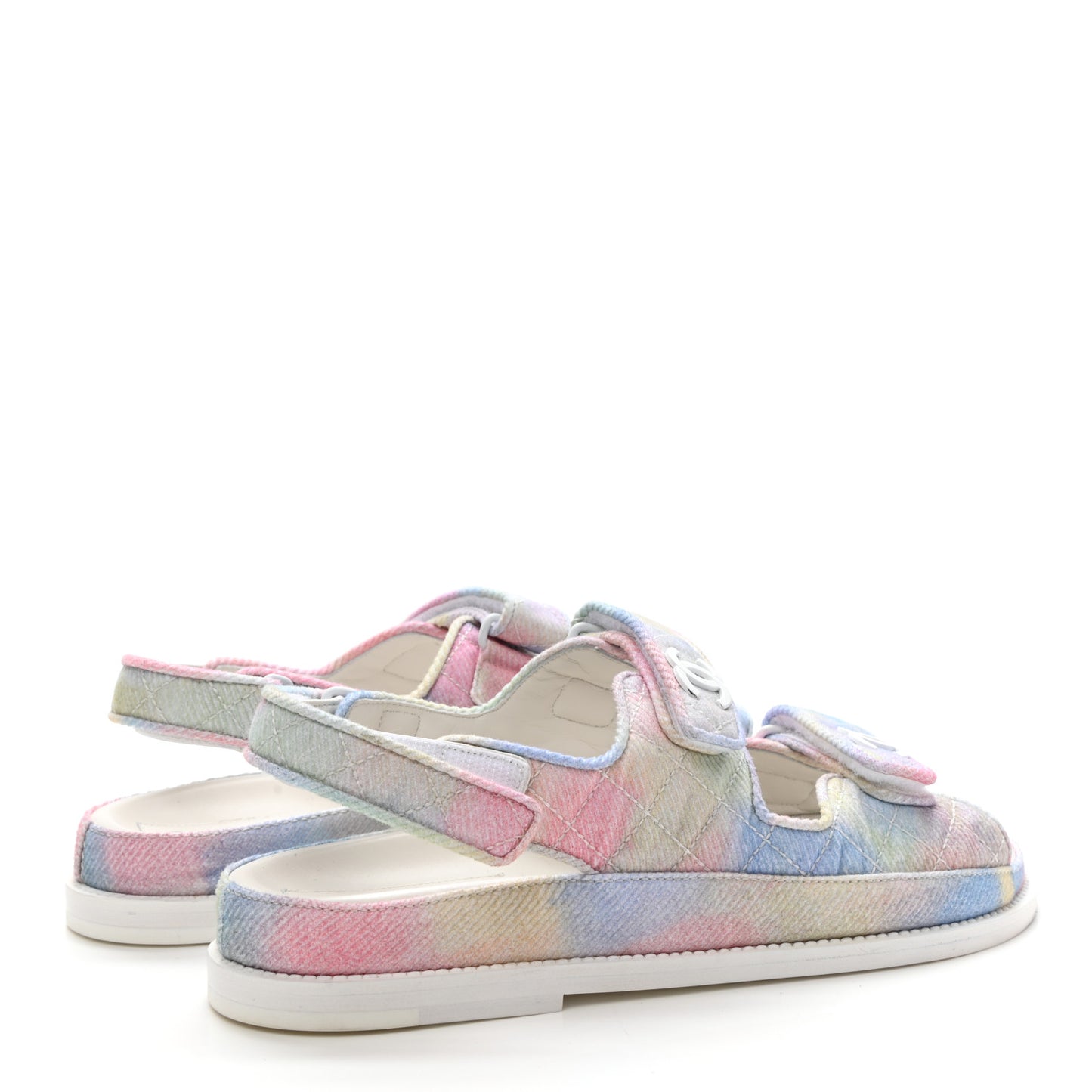 Printed Fabric Quilted Dad Sandals 40 Green Pink Blue
