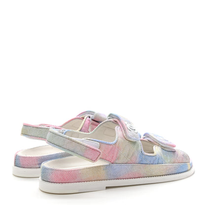 Chanel Printed Fabric Quilted Dad Sandals 40 Green Pink Blue 4 of 9