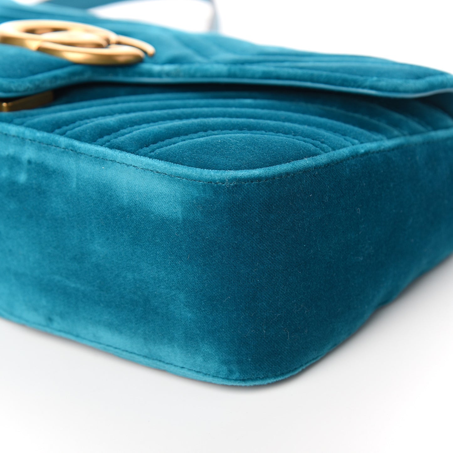 Velvet Matelasse Small GG Marmont Shoulder Bag Pavone Cyan