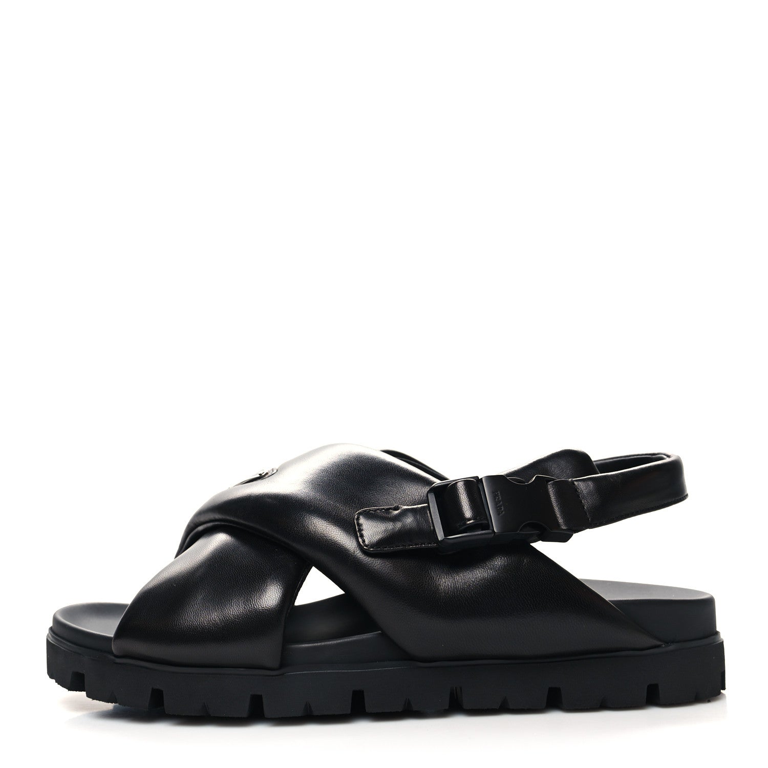 Prada Nappa Soft Metal Triangle Logo Padded Monolith 55mm Slingback Sandals 9 Black 1 of 8