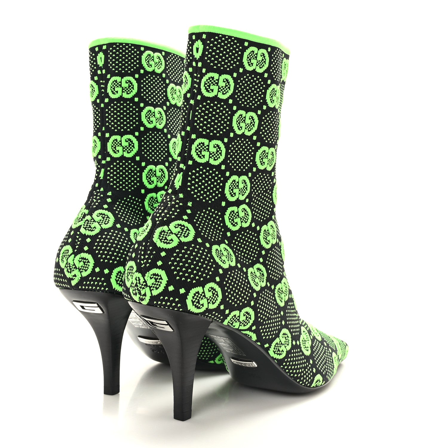 Gucci Technical Jersey Knit GG Monogram Square G 75mm Ankle Boots 38.5 Black Neon Green 4 of 7
