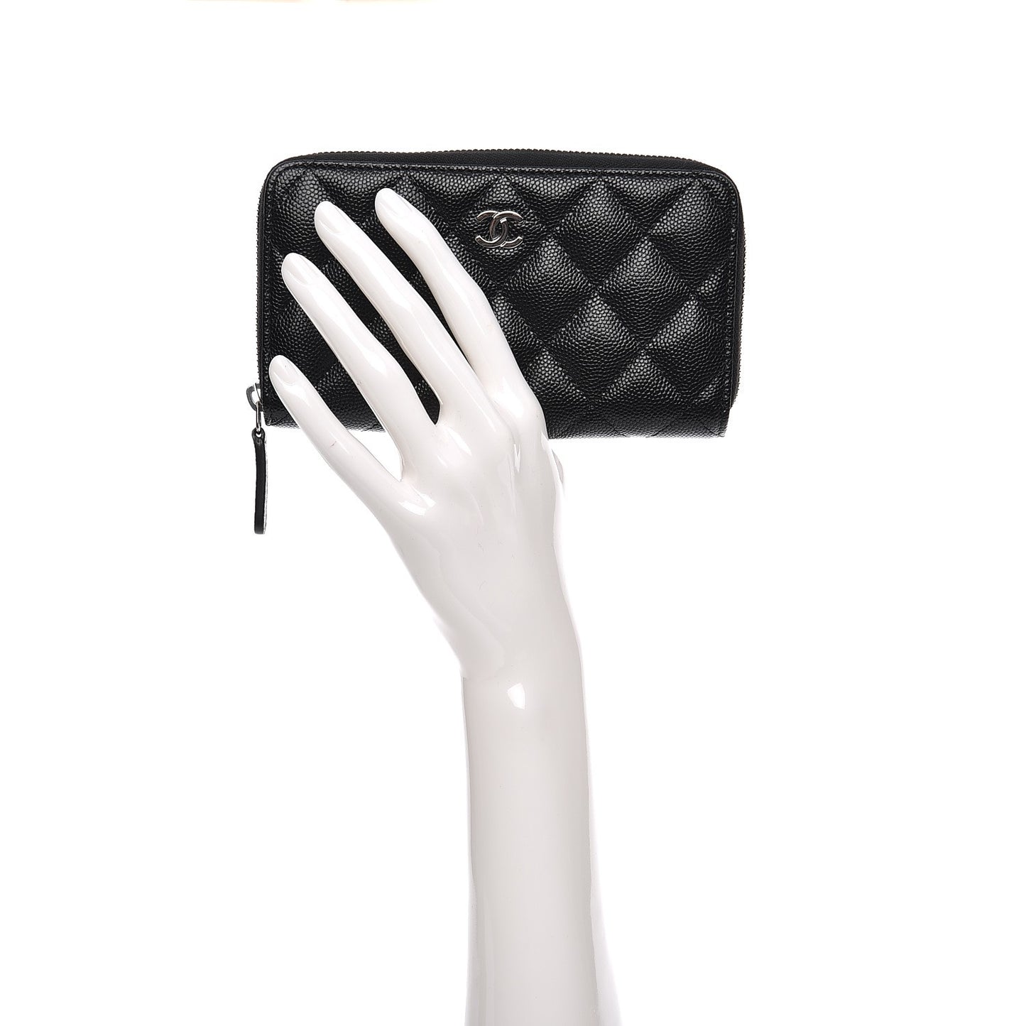 Caviar Quilted Small Zip Around Wallet Black