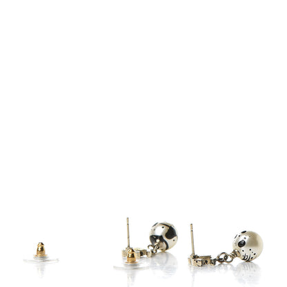 Chanel Pearl CC Drop Earrings Gold Black 3 of 5