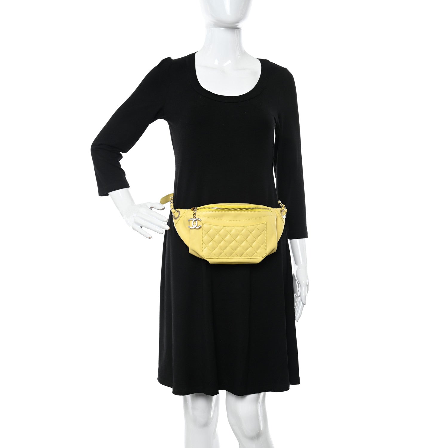 Chanel Crumpled Glazed Lambskin Quilted Waist Bag Fanny Pack Yellow 2 of 12
