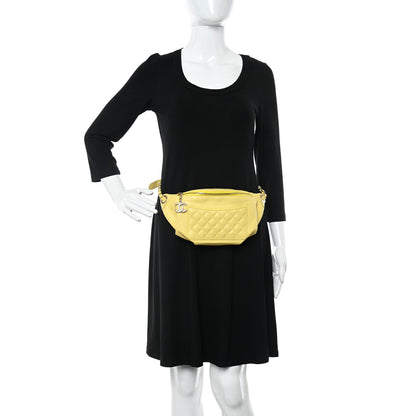 Chanel Crumpled Glazed Lambskin Quilted Waist Bag Fanny Pack Yellow 2 of 12