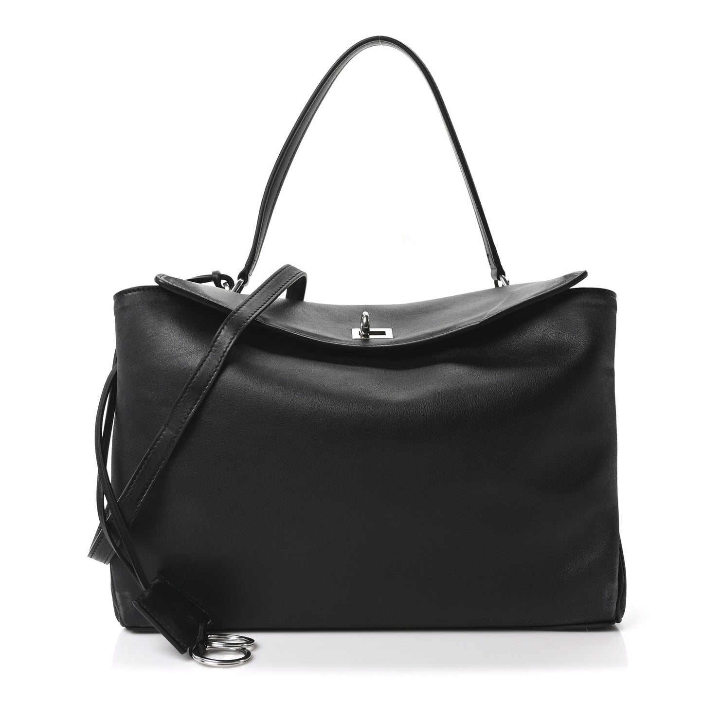 Natural Smooth Calfskin Medium Rodeo Top Handle Handbag Black