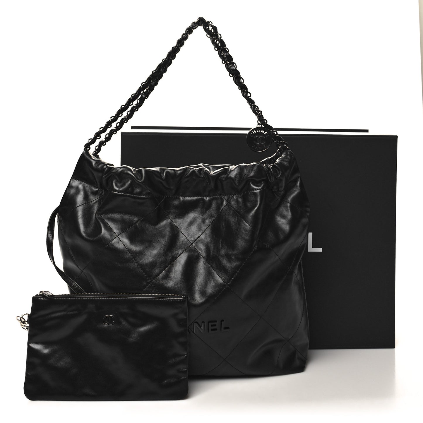 Shiny Calfskin Quilted Chanel 22 So Black