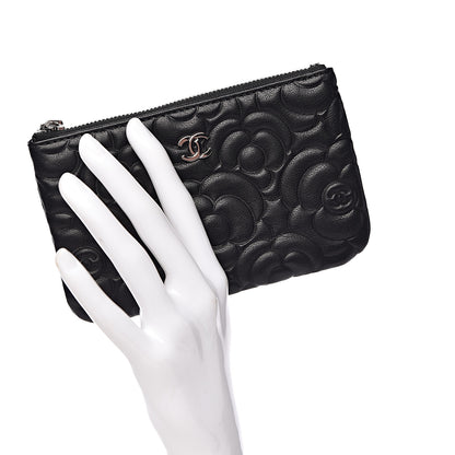 Chanel Goatskin Camellia Embossed Cosmetic Pouch Black 2 of 9