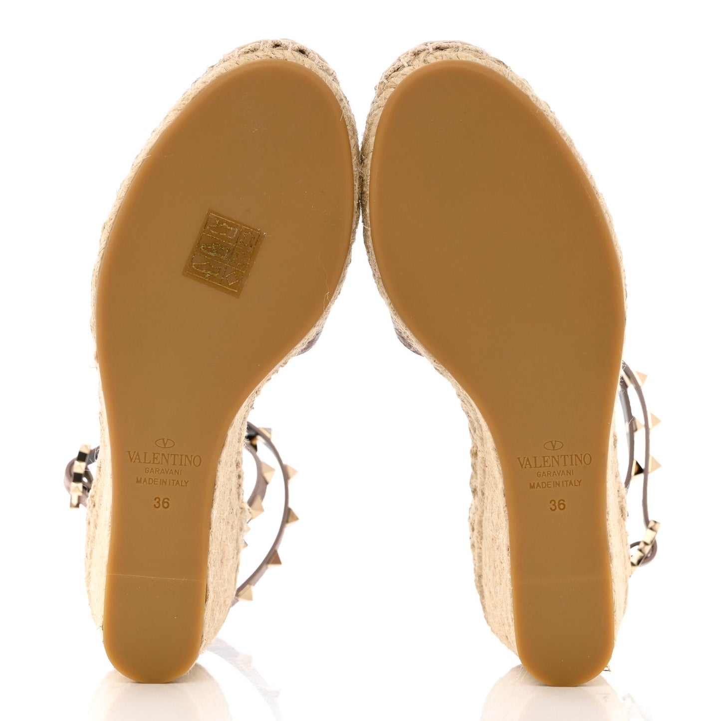 Grained Calfskin Rockstud Ankle Wrap Espadrille 15/85mm Wedges 36 Poudre Natural