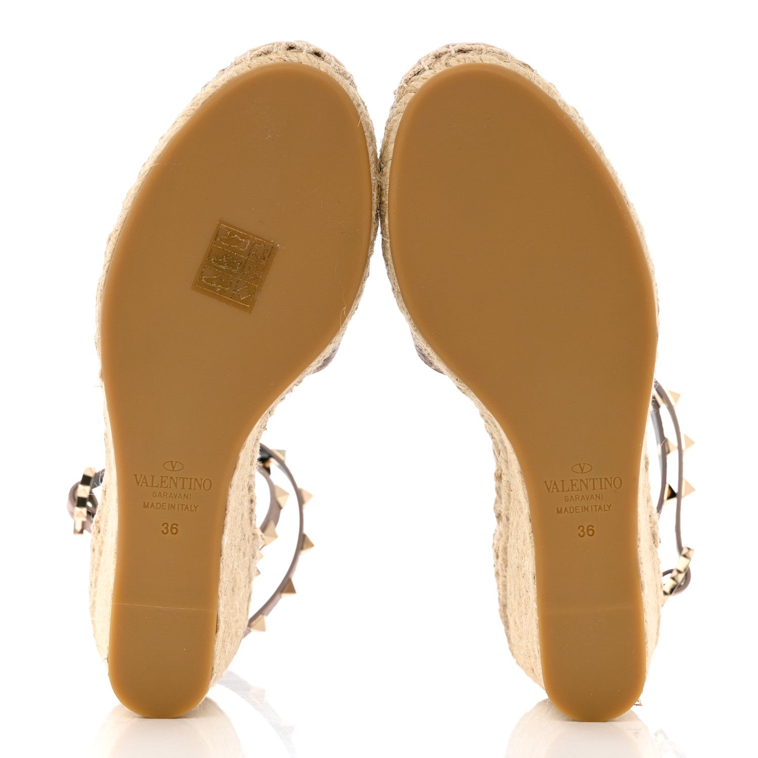 Valentino Garavani Grained Calfskin Rockstud Ankle Wrap Espadrille 15/85mm Wedges 36 Poudre Natural 5 of 9