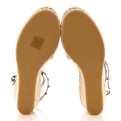 Valentino Garavani Grained Calfskin Rockstud Ankle Wrap Espadrille 15/85mm Wedges 36 Poudre Natural 5 of 9