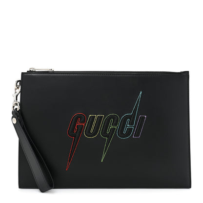 Gucci Calfskin Blade Embroidered Zip Pouch Black 1 of 10