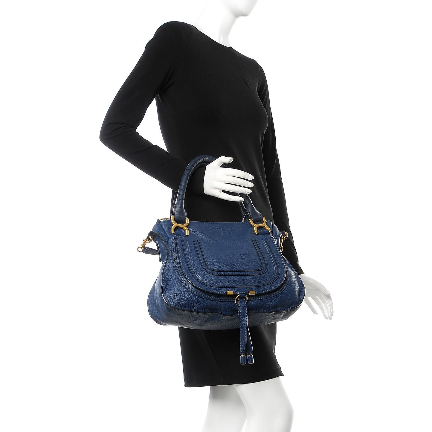 Calfskin Small Marcie Satchel Royal Navy