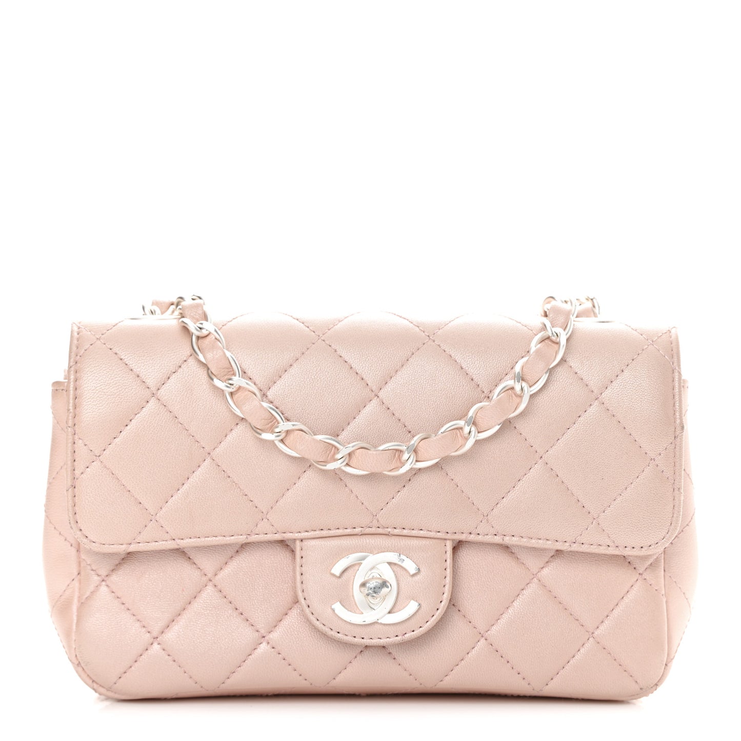 Metallic Lambskin Quilted Extra Mini Rectangular Flap Pink