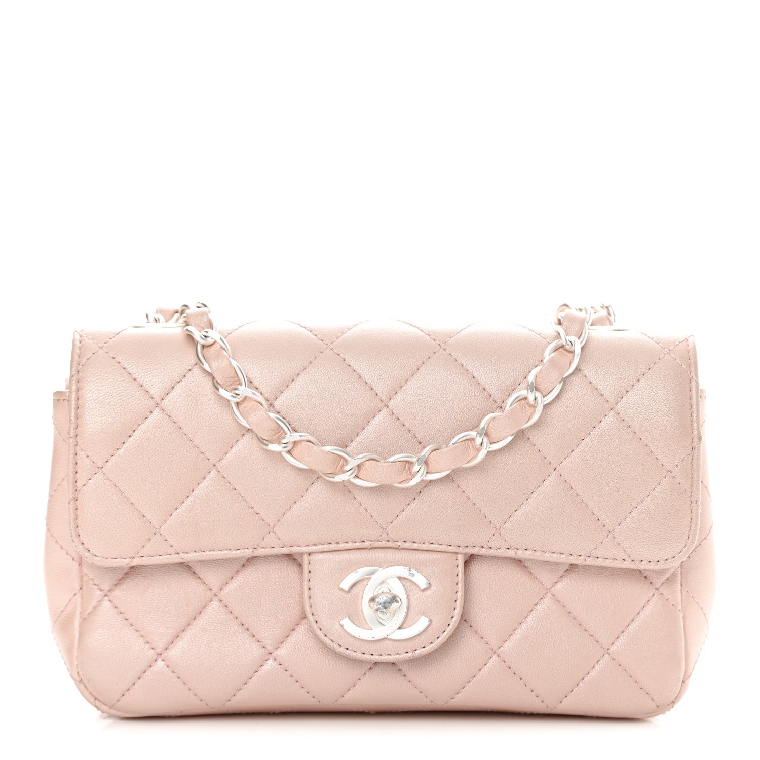 Chanel Metallic Lambskin Quilted Extra Mini Rectangular Flap Pink 1 of 15