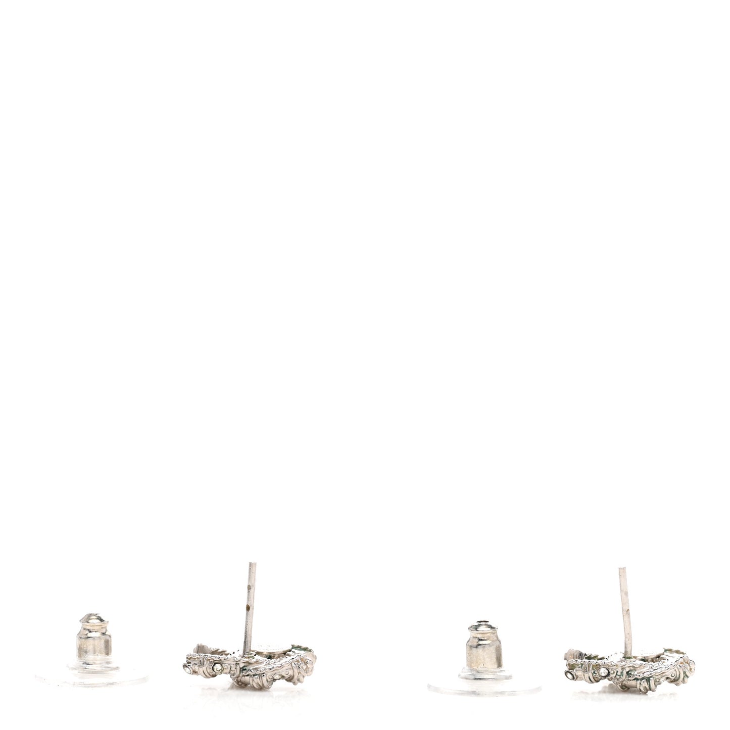 Metal Crystal Mini Twist CC Earrings Silver