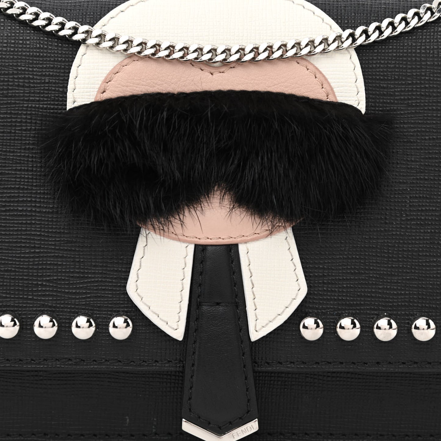 Vitello Elite Mink Fur Studded Karlito Tube Wallet on Chain Black
